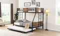 Twin Over Full Metal Bunk Bed With Trundle 2 Side Ladder And Full Length Guardrail, No Box Spring Needed, Large Under Bed Storage, Easy Assembleblack & Brown Black Brown Mdf Metal