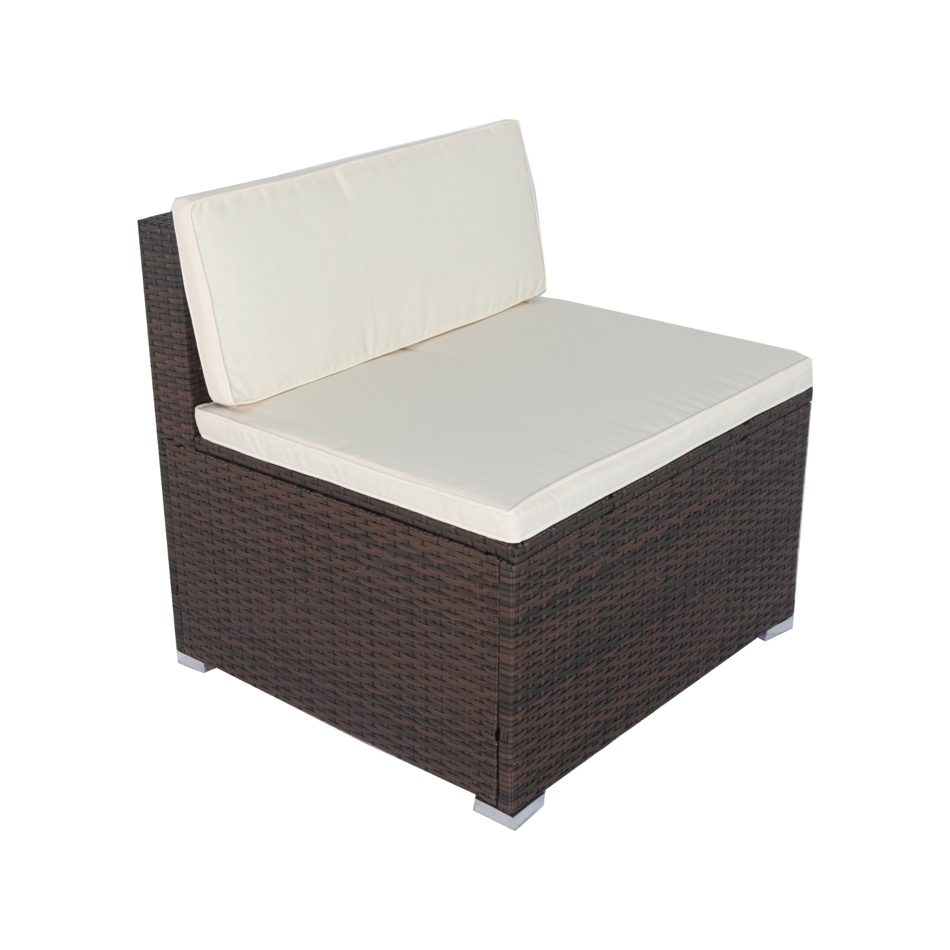 11 Piece Patio Wicker Conversation Set, 10 Seater Patio Sectional Set With 3 Storage Box Under Seat Brown Wicker White Cushion Yes Complete Patio Set Brown Rust Resistant Frame Mildew Resistant Cushion Garden & Outdoor Modern Complete Patio Sets Fiber
