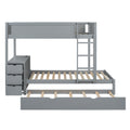 Twin Over Twin Bunk Bed With Twin Size Trundle, Storage And Desk, Gray Gray Solid Wood