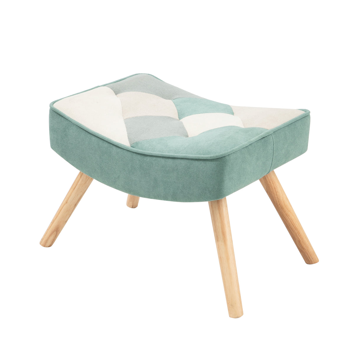 Accent Chair With Ottoman, Living Room Chair And Ottoman Set, Comfy Side Armchair For Bedroom, Creative Splicing Cloth Surface Blue Solid Wood
