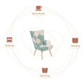 Accent Chair With Ottoman, Living Room Chair And Ottoman Set, Comfy Side Armchair For Bedroom, Creative Splicing Cloth Surface Blue Solid Wood