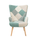 Accent Chair With Ottoman, Living Room Chair And Ottoman Set, Comfy Side Armchair For Bedroom, Creative Splicing Cloth Surface Blue Solid Wood