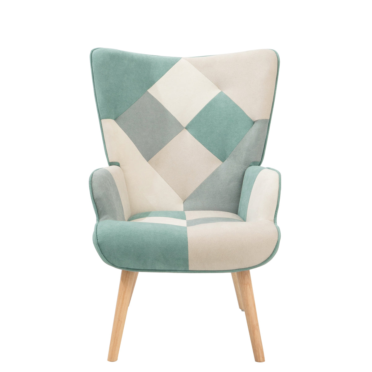 Accent Chair With Ottoman, Living Room Chair And Ottoman Set, Comfy Side Armchair For Bedroom, Creative Splicing Cloth Surface Blue Solid Wood