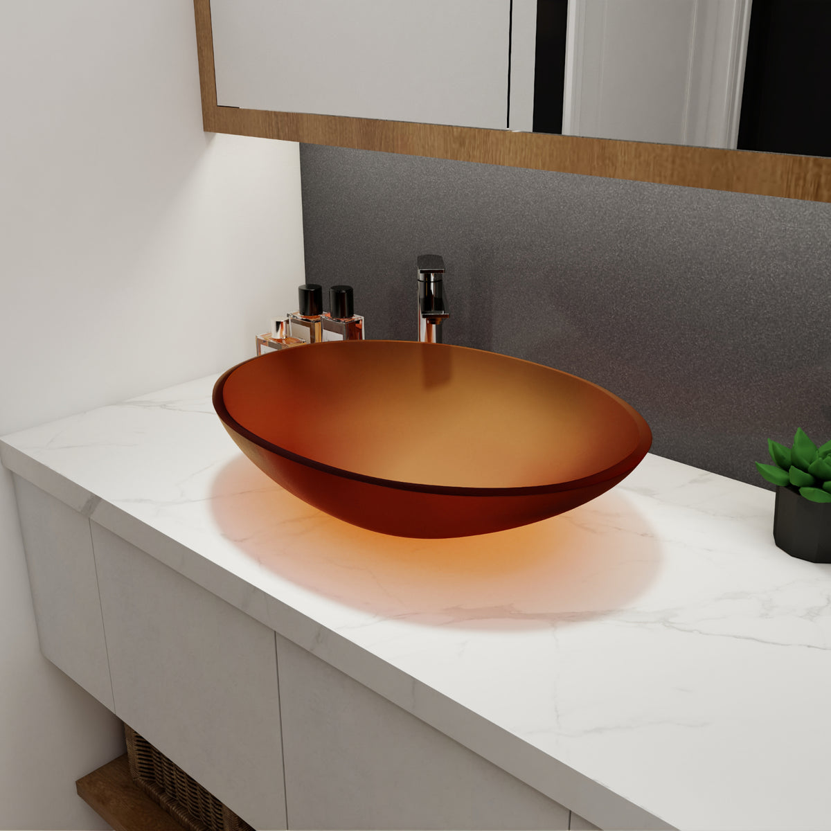 Tempered Glass Matte Bathroom Vessel Sink, Oval Bathroom Basin Tempered Glass Matt Tea Brown Bathroom Modern Glass