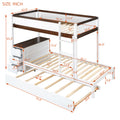 Twin Over Twin Bunk Bed With Twin Size Trundle, Storage And Desk, White Walnut White Walnut Solid Wood