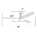 52 Inch Indoor Outdoor Ceiling Fan Solid Wood Fan Blade Noiseless Reversible Motor Remote Control With Light White Metal & Wood