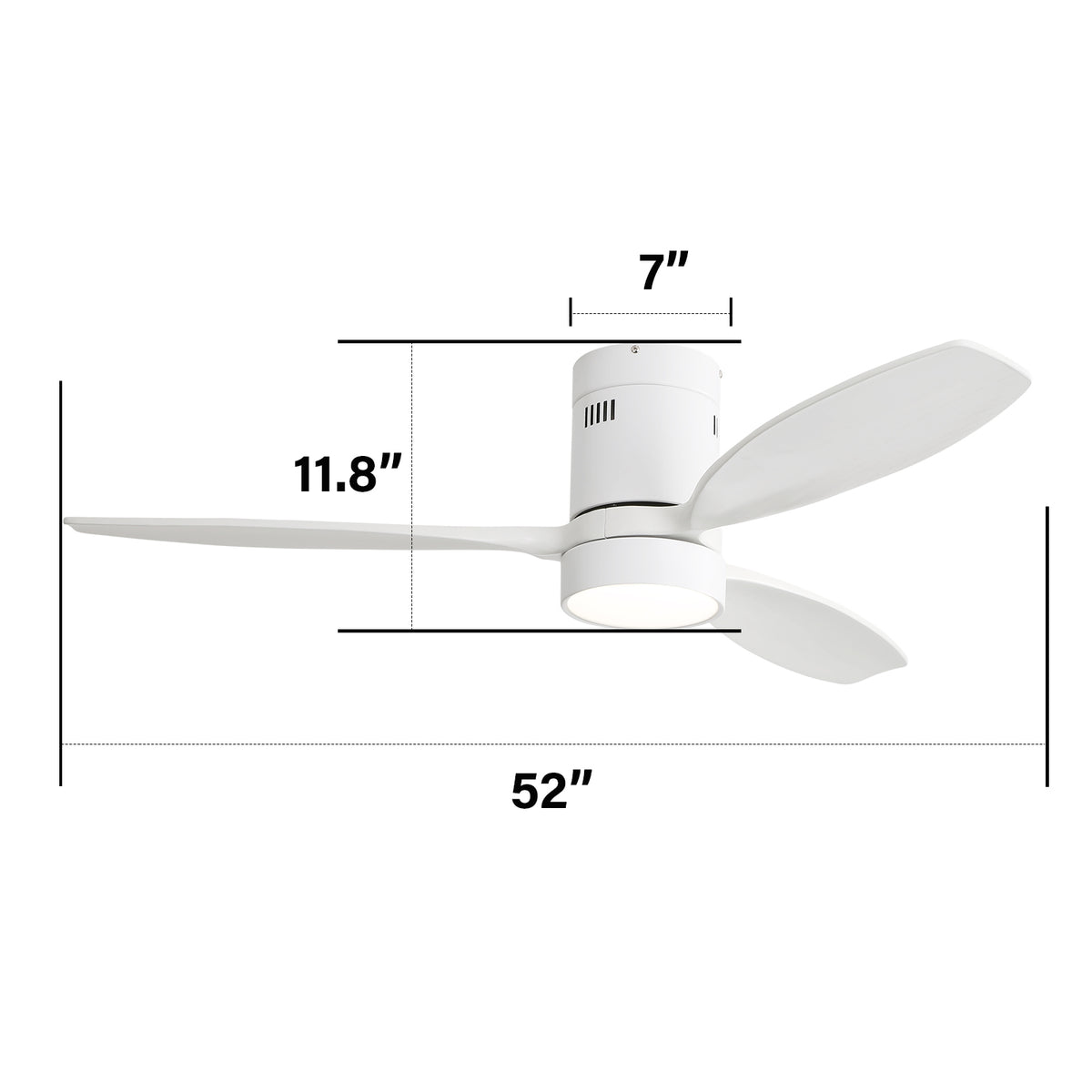 52 Inch Indoor Outdoor Ceiling Fan Solid Wood Fan Blade Noiseless Reversible Motor Remote Control With Light White Metal & Wood