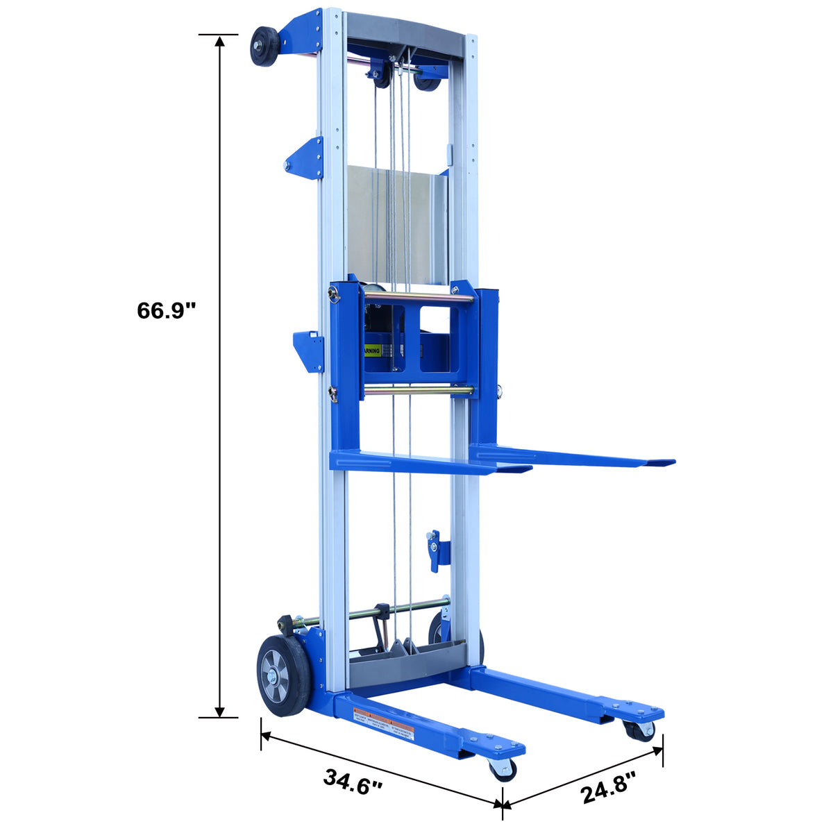 Fixed Straddle Hand Winch Lift Truck, 34.6" Length, 24.8" Width, 66.9" Height, 400 Lbs Capacity Blue Aluminium