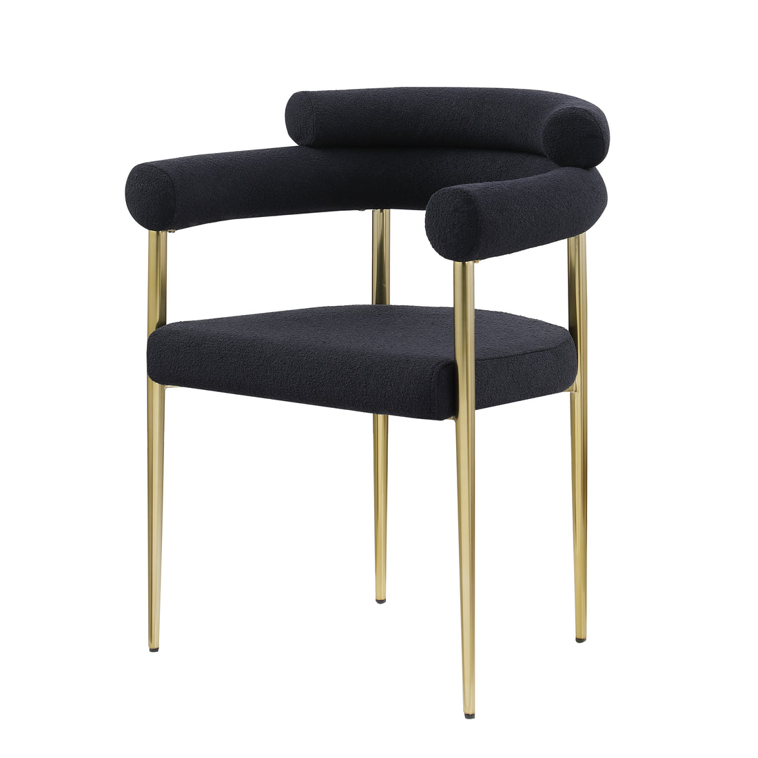 Woker Dining Chairs Set Of 2, Mid Century Modern Dining Chairs, Kitchen Dining Room Chairs, Round Boucle Backrest Sherpa Dining Chair With Brushed Bronze Metal Legs Iron Black Dining Room Foam Round Dining Chairs Foam Metal