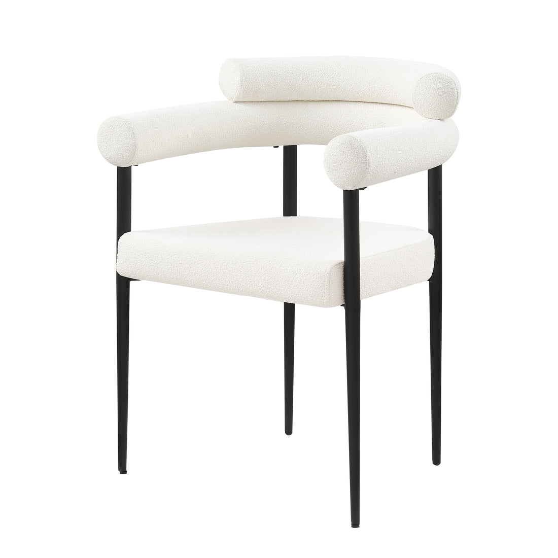 Woker Dining Chairs Set Of 2, Mid Century Modern Dining Chairs, Kitchen Dining Room Chairs, Round Boucle Backrest Sherpa Dining Chair With Black Metal Legs Iron White Black Dining Room Foam Round Dining Chairs Foam Metal