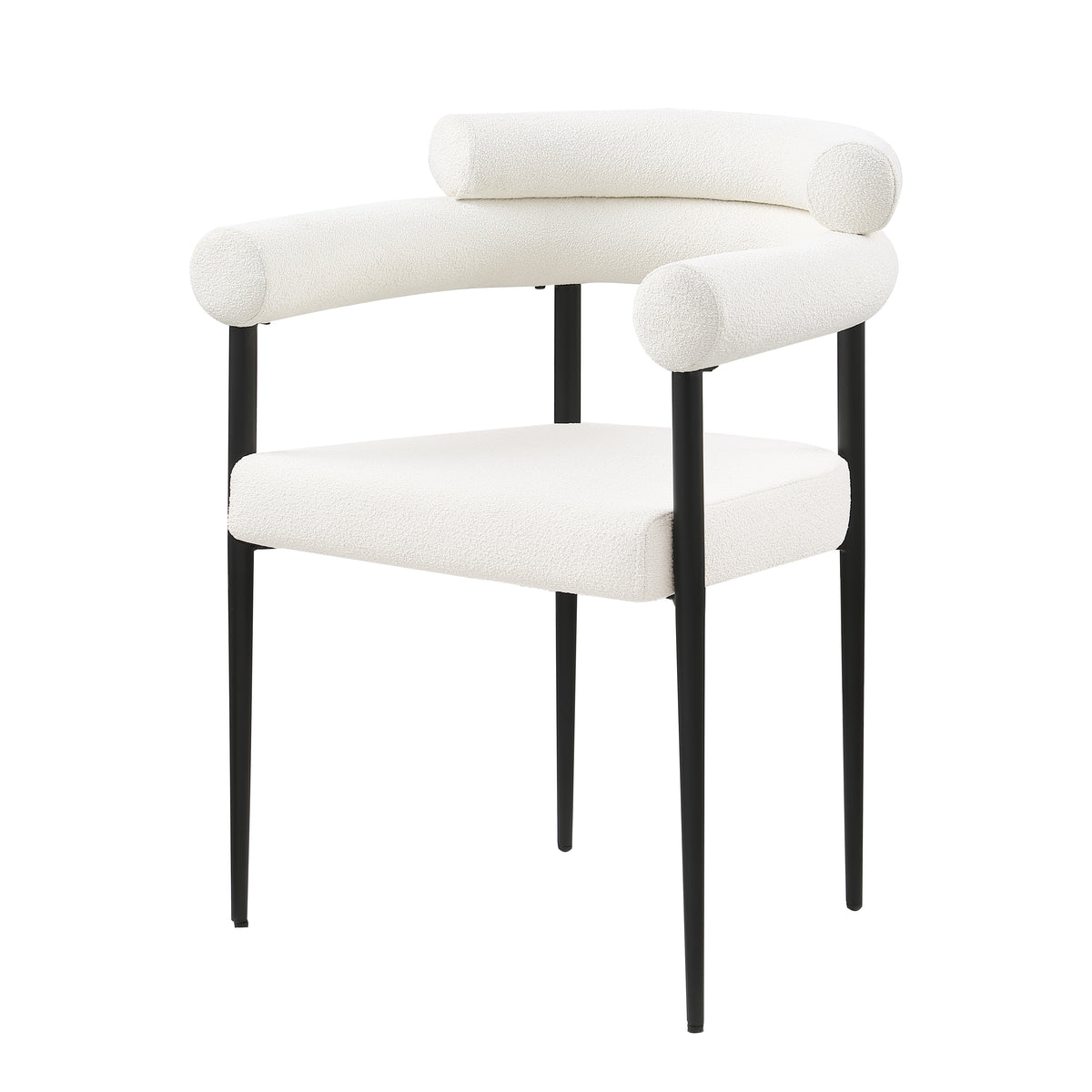 Woker Dining Chairs Set Of 2, Mid Century Modern Dining Chairs, Kitchen Dining Room Chairs, Round Boucle Backrest Sherpa Dining Chair With Black Metal Legs Iron White Black Dining Room Foam Round Dining Chairs Foam Metal
