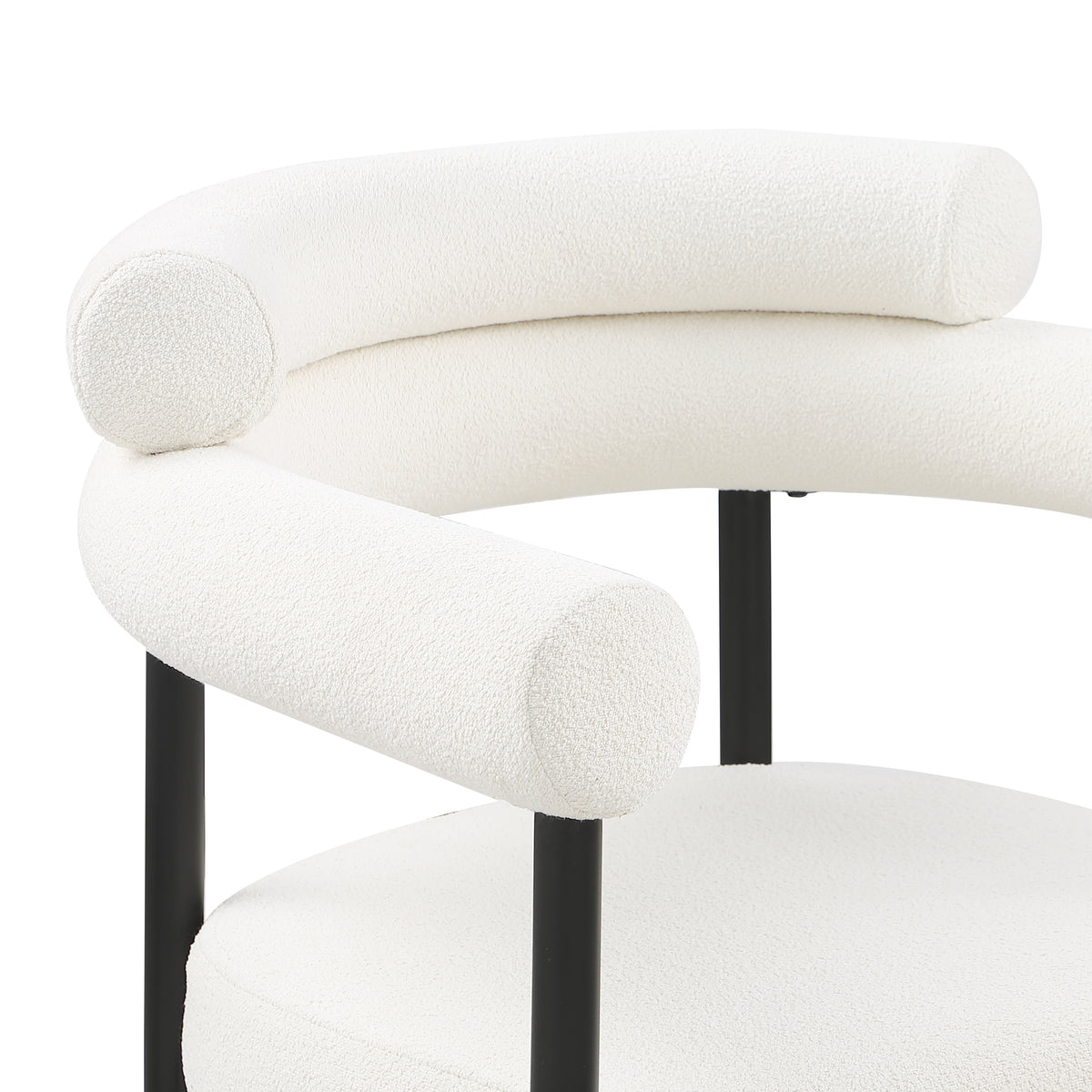 Woker Dining Chairs Set Of 2, Mid Century Modern Dining Chairs, Kitchen Dining Room Chairs, Round Boucle Backrest Sherpa Dining Chair With Black Metal Legs Iron White Black Dining Room Foam Round Dining Chairs Foam Metal