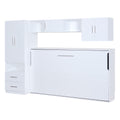 Twin Size Murphy Bed With Open Shelves And Storage Drawers,Built In Wardrobe And Table, White Twin White Solid Wood Mdf