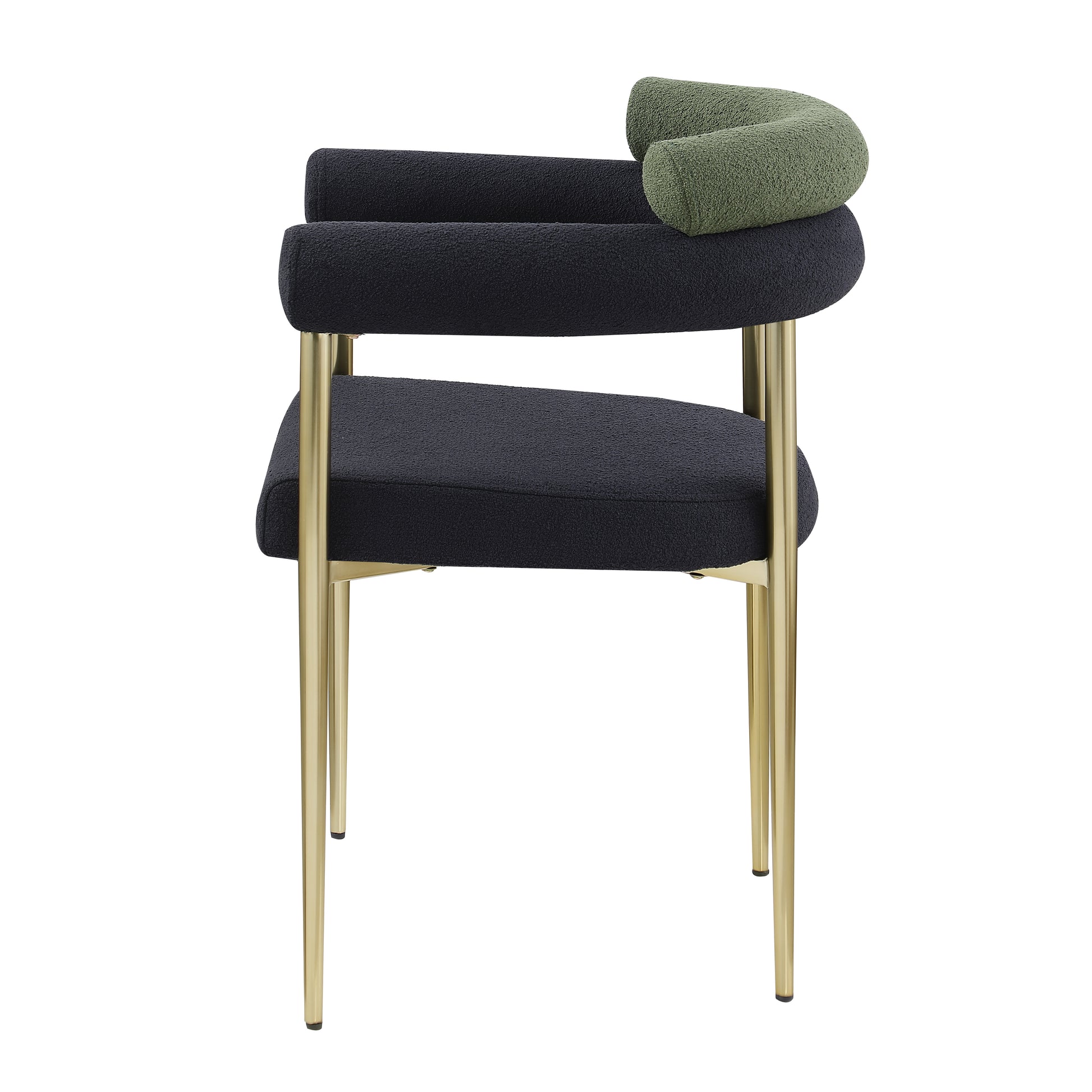 Woker Dining Chairs Set Of 2, Mid Century Modern Dining Chairs, Kitchen Dining Room Chairs, Round Boucle Backrest Sherpa Dining Chair With Brushed Bronze Metal Legs Iron Dark Green Black Dining Room Foam Round Dining Chairs Foam Metal