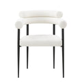 Woker Dining Chairs Set Of 2, Mid Century Modern Dining Chairs, Kitchen Dining Room Chairs, Round Boucle Backrest Sherpa Dining Chair With Black Metal Legs Iron White Black Dining Room Foam Round Dining Chairs Foam Metal