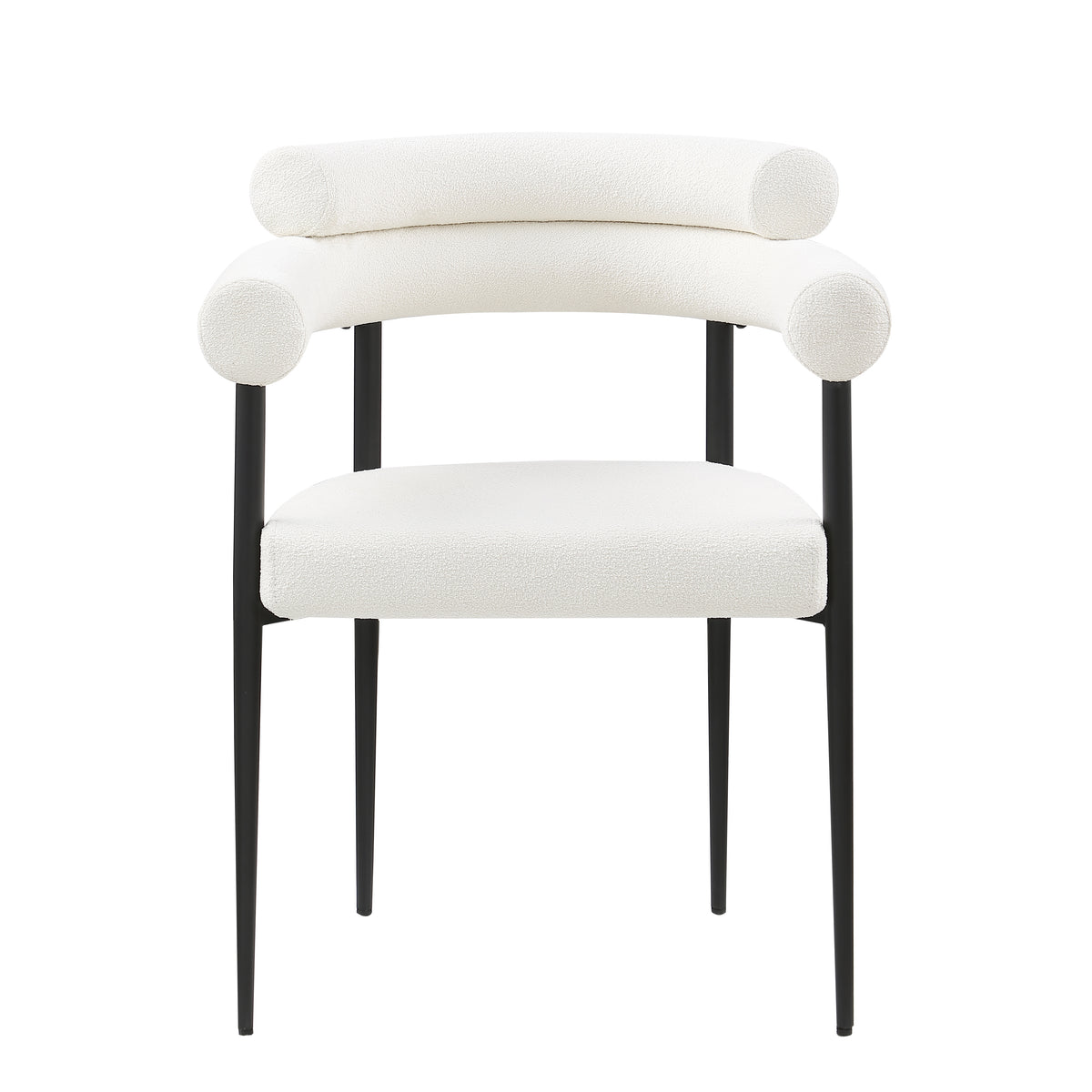 Woker Dining Chairs Set Of 2, Mid Century Modern Dining Chairs, Kitchen Dining Room Chairs, Round Boucle Backrest Sherpa Dining Chair With Black Metal Legs Iron White Black Dining Room Foam Round Dining Chairs Foam Metal