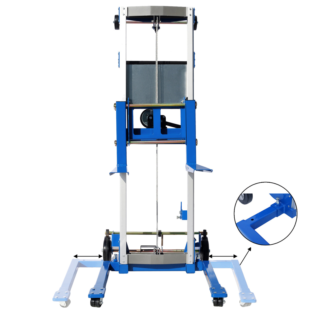 Adjustable Straddle Hand Winch Lift Truck, 42.90" Length, 43.30" Width, 66.9" Height, 400 Lbs Capacity Blue Aluminium