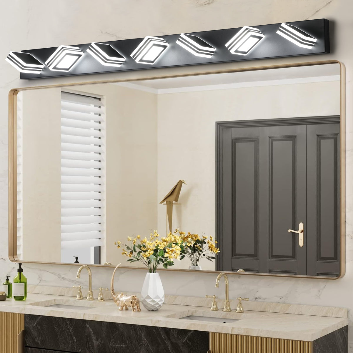 Same As W1340142518 L2005 B 7 Led Modern Black Vanity Lights, 7 Lights Acrylic Matte Black Bathroom Vanity Lights Over Mirror Black Acrylic,Iron