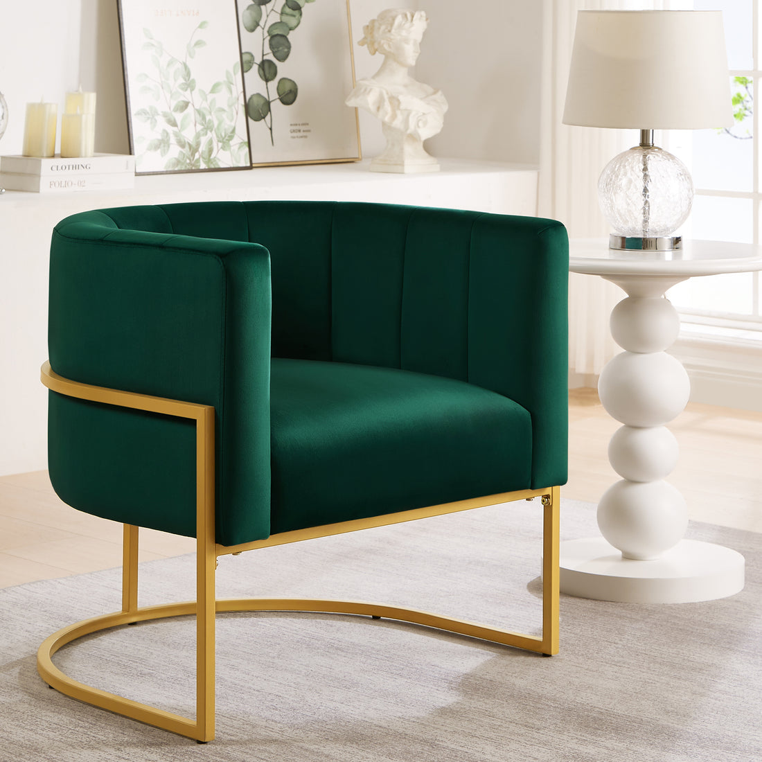 Upholstered Velvet Accent Chair With Golden Metal Stand,Mid Century Living Room Leisure Chair With Curve Backrest Jade Emerald Emerald Primary Living Space Modern Foam Velvet