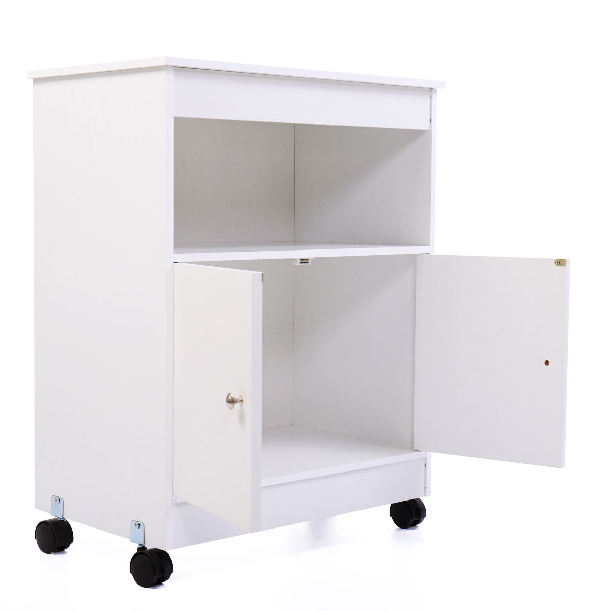 Wood Kitchen Microwave Cabinet Cart With 4 Universal Wheels And Roomy Inner Space For Home Use, White White Mdf