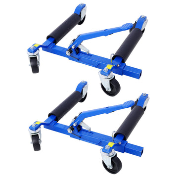 Set Of 2 Wheel Dolly Car Skates Vehicle Positioning Hydraulic Tire Jack Ratcheting Foot Pedal Lift Hydraulic Car Wheel Dolly, 1,250Lbs Blue Blue Aluminum