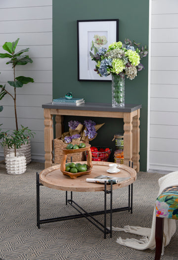 D32" X 18" Farmhouse Round Wooden Round Coffee Table With Metal Legs Black Brown Wood Metal