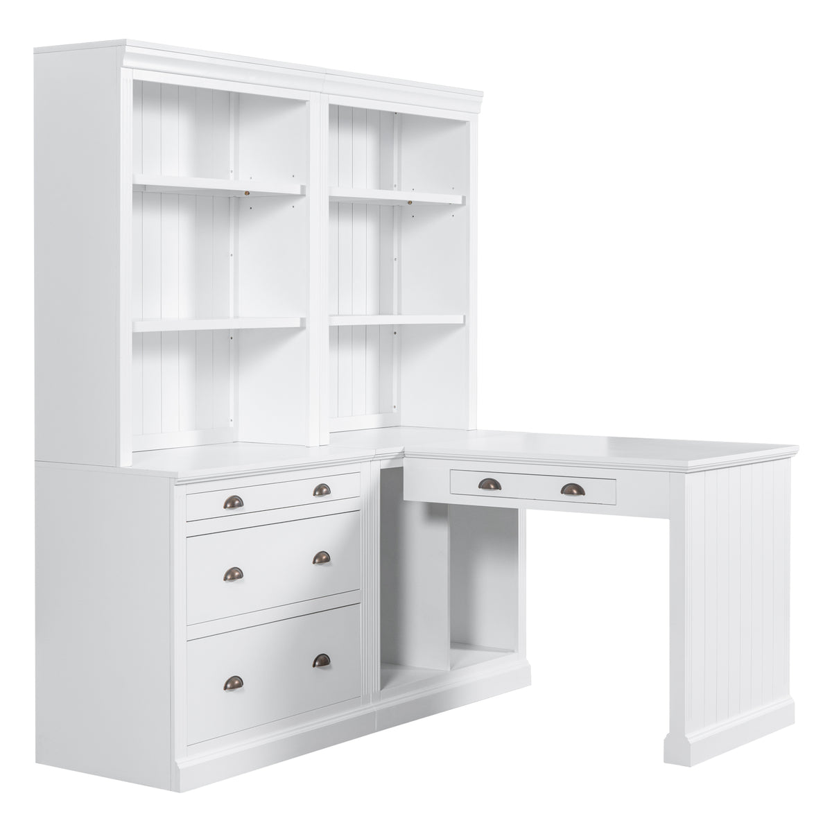 83.4"Tall Bookshelf &Writting Desk Suite,Modern Bookcase Suite With Led Lighting, Drawers,Study Desk And Open Shelves,2 Piece Set Storage Bookshelf For Living Room,Home Office,Study Room,White White Solid Wood Mdf