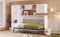 Twin Size Murphy Bed With Open Shelves And Storage Drawers,Built In Wardrobe And Table, White Twin White Solid Wood Mdf