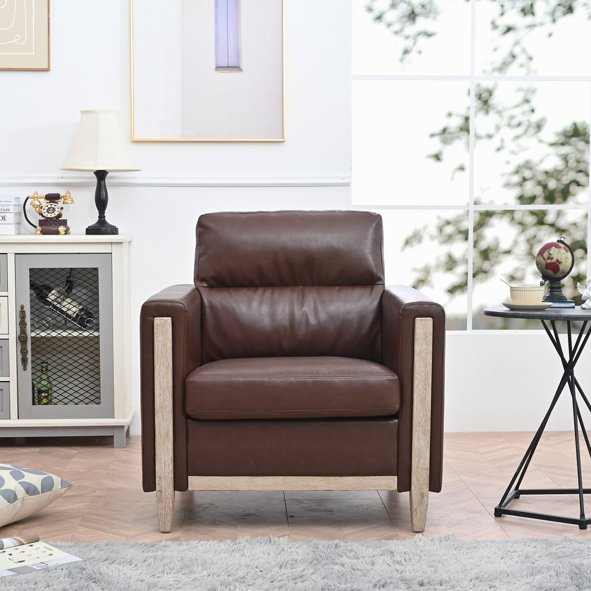 1 Seater Sofa For Living Room Brown Pu Pu