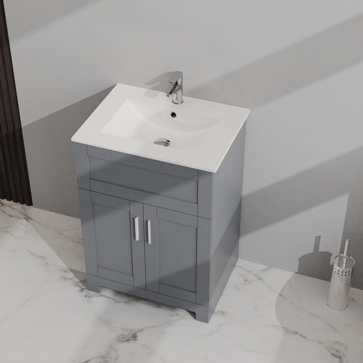24" Bathroom Sink Vanity Laundry Utility Cabinet, Gray Gray 2 24 To 35 In 32 To 35 In Soft Close Doors Bathroom Freestanding 15 20 Inches Mdf