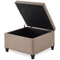 Large Square Storage Ottoman With Wooden Legs, Upholstered Button Tufted Coffee Table With Nail Trims For For Living Space,Linen Espresso Wood Primary Living Space Black Solid Rubberwood Wood With Storage Linen Linen Linen Or Linen Blend Backless Medium
