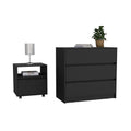 Milford 2 Piece Bedroom Set, Nightstand Dresser, Black Black Particle Board Particle Board