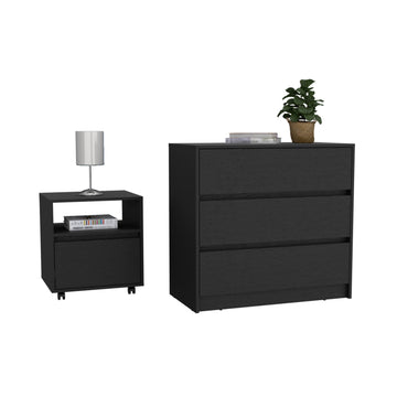 Milford 2 Piece Bedroom Set, Nightstand Dresser, Black Black Particle Board Particle Board