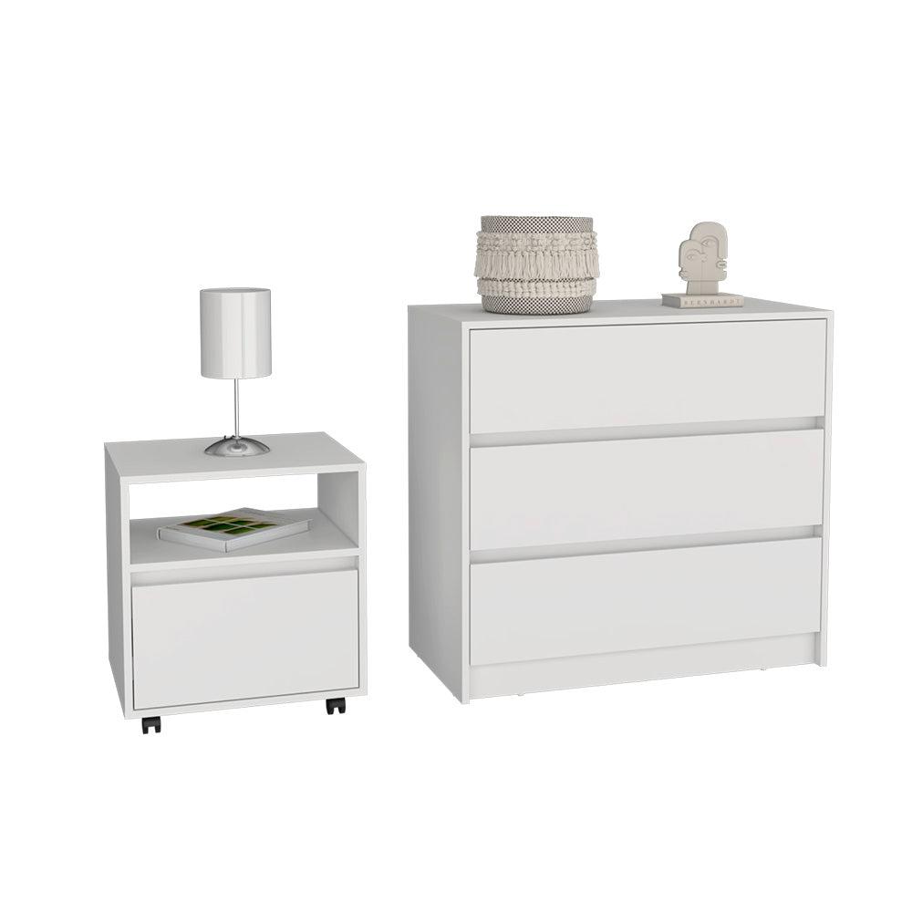 Milford 2 Piece Bedroom Set, Nightstand Dresser, White White Particle Board Particle Board