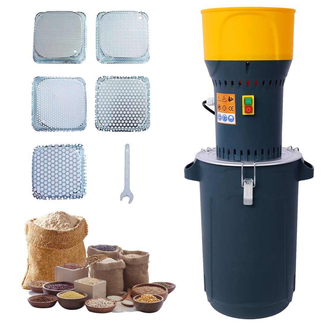 25L Grain Mill Grinder Electric Corn Grinder, Grain Mills Mill Flour Mills Molino De Maiz, Farm Home Electric Grinder For Corn Grain Feed, Wheat Grinder With 5 Grinder Sieves 1Wrench Dark Gray Steel
