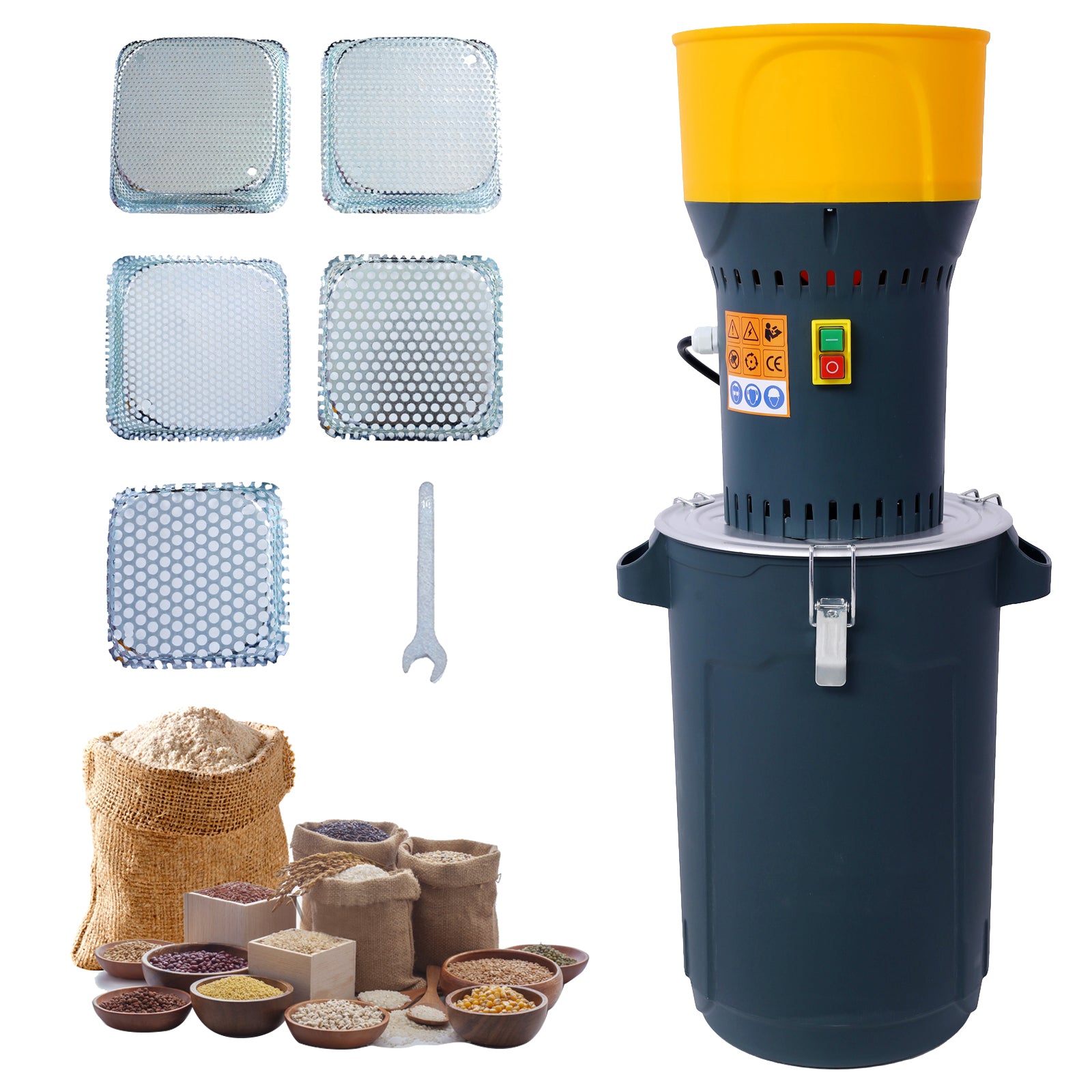 25L Grain Mill Grinder Electric Corn Grinder, Grain Mills Mill Flour Mills Molino De Maiz, Farm Home Electric Grinder For Corn Grain Feed, Wheat Grinder With 5 Grinder Sieves 1Wrench Dark Gray Steel