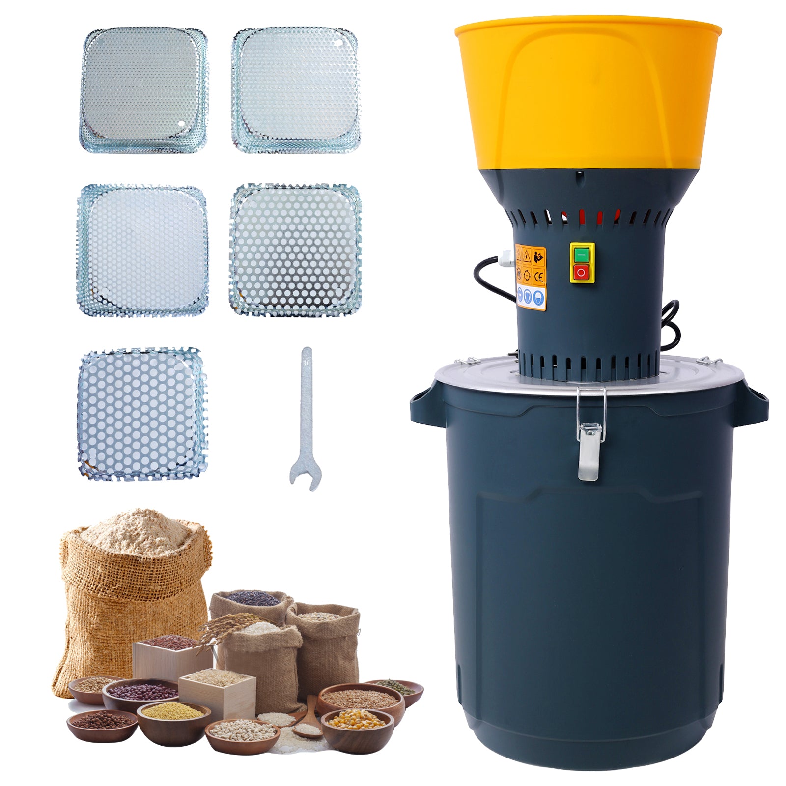 50L Grain Mill Grinder Electric Corn Grinder, Grain Mills Mill Flour Mills Molino De Maiz, Farm Home Electric Grinder For Corn Grain Feed, Wheat Grinder With 5 Grinder Sieves 1Wrench Dark Gray Steel