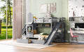 Twin Over Twin Castle Style Bunk Bed With 2 Drawers 3 Shelves And Slide Gray Gray Solid Wood