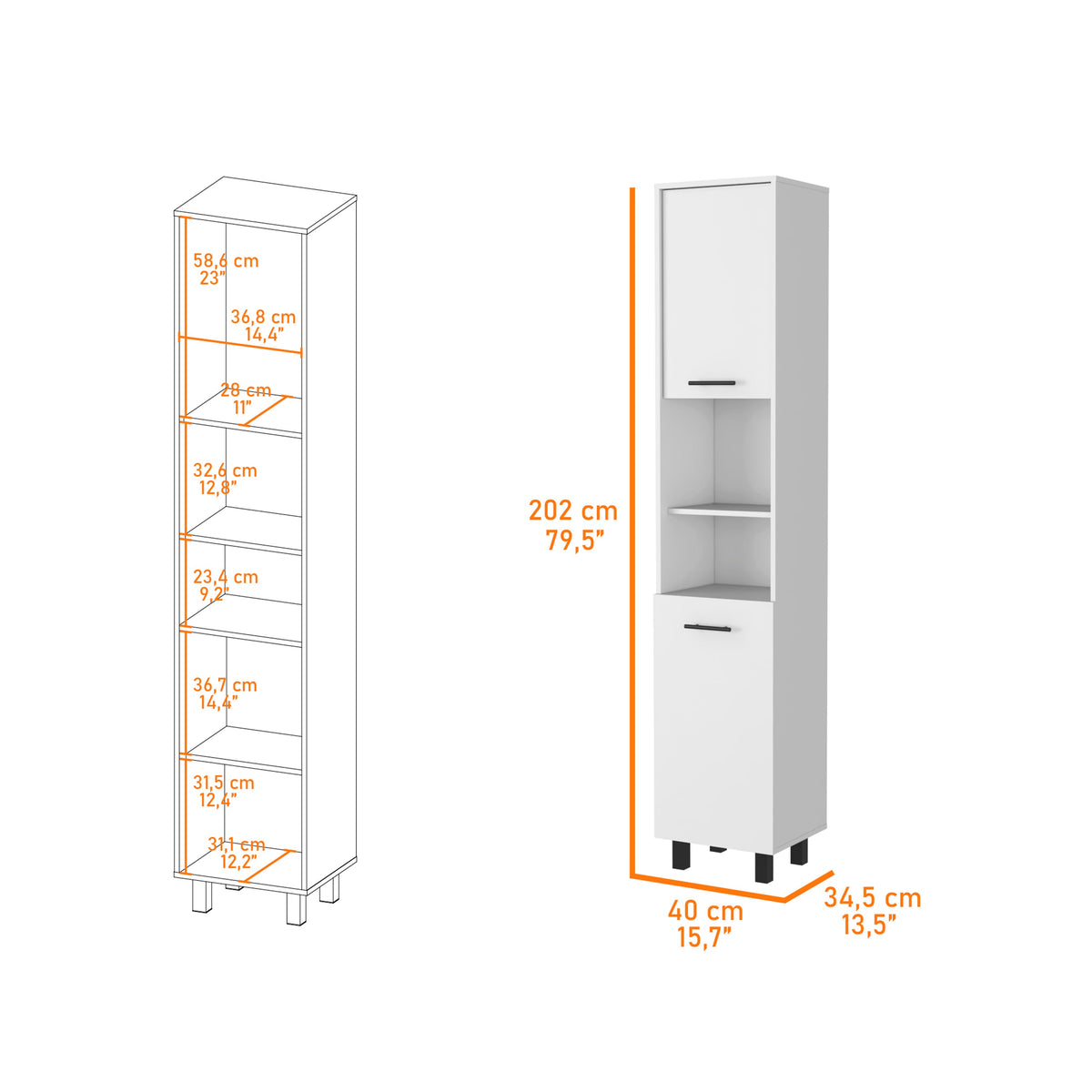 Sheffield 2 Door Pantry Cabinet, With Two 2 Cabinet Spaces And Two Open Shelves White Mdf Engineered Wood
