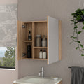 Kenya Medicine Cabinet, Mirror, Double Door, Four Interior Shelves Beige 2 4 18 To 23 In 24 To 31 In Mirror Included Bathroom Wall Mounted Modern 5 10 Inches Melamine Engineered Wood