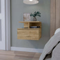 Augusta Floating Nightstand With 2 Tier Shelf And 1 Drawer Beige Mdf Engineered Wood