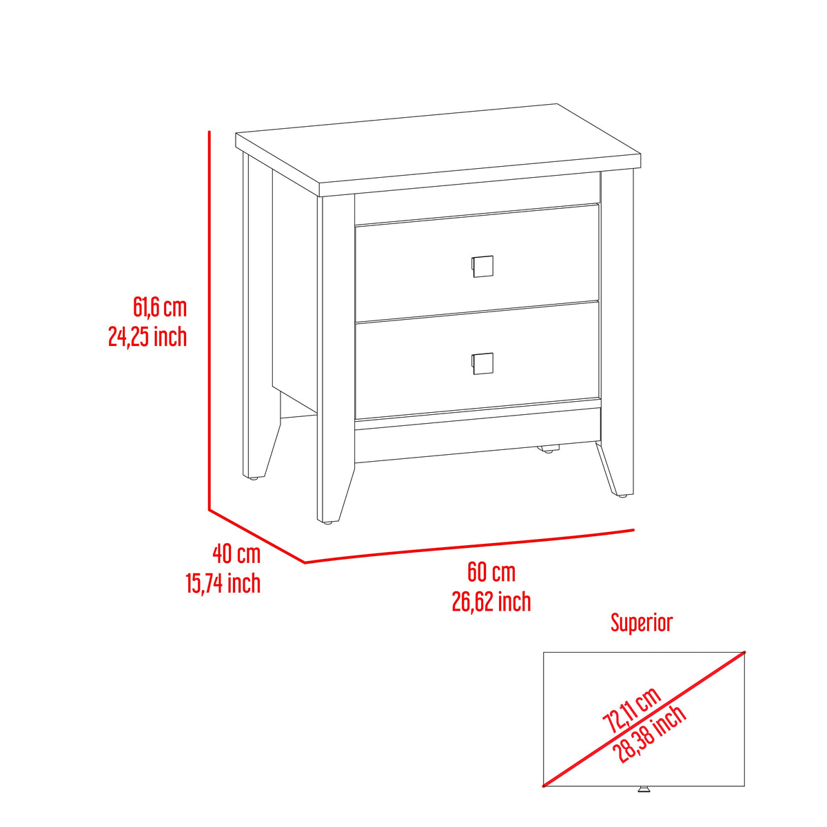 Breeze Four Legged Modern Bedroom Nightstand, With Two Drawers White Mdf Engineered Wood