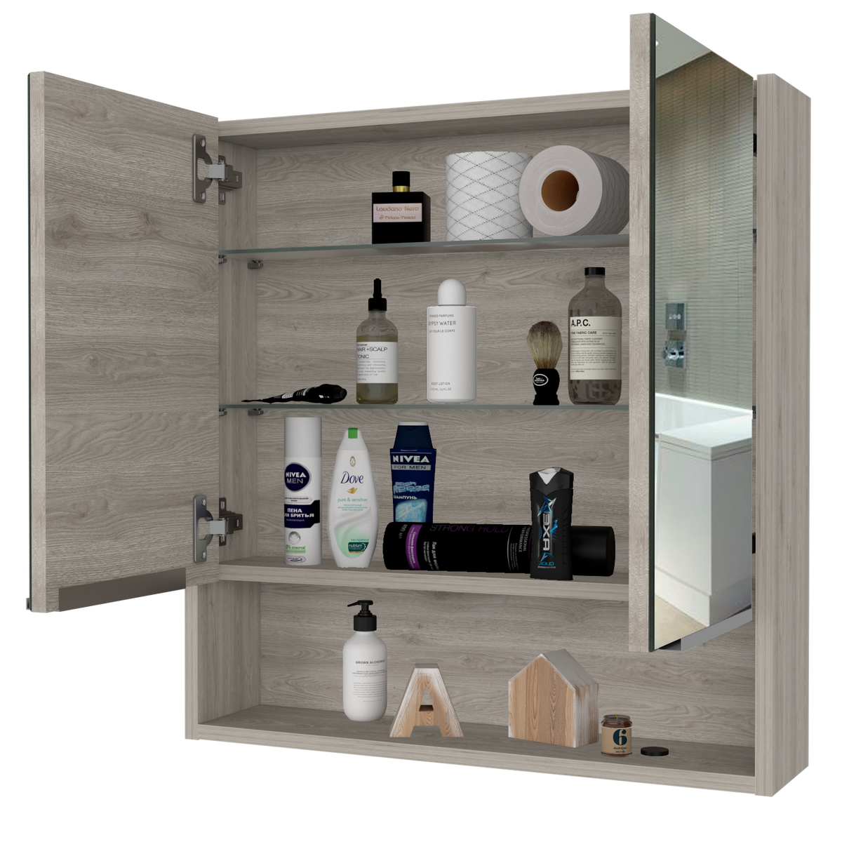 Ozark 24" Medicine Cabinet With Mirror, One Shelf Beige Mdf Engineered Wood