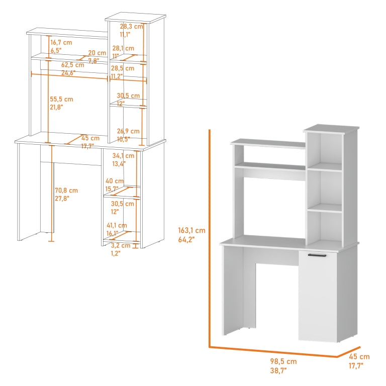Rumford Computer Desk With Hutch And 3 Tier Storage Shelves White Mdf Engineered Wood