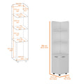 Sunriver Corner Shelf With Cabinet, 3 Tier Shelf, Metal Handles White Mdf Engineered Wood