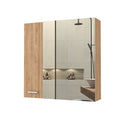 Kenya Medicine Cabinet, Mirror, Double Door, Four Interior Shelves Beige 2 4 18 To 23 In 24 To 31 In Mirror Included Bathroom Wall Mounted Modern 5 10 Inches Melamine Engineered Wood