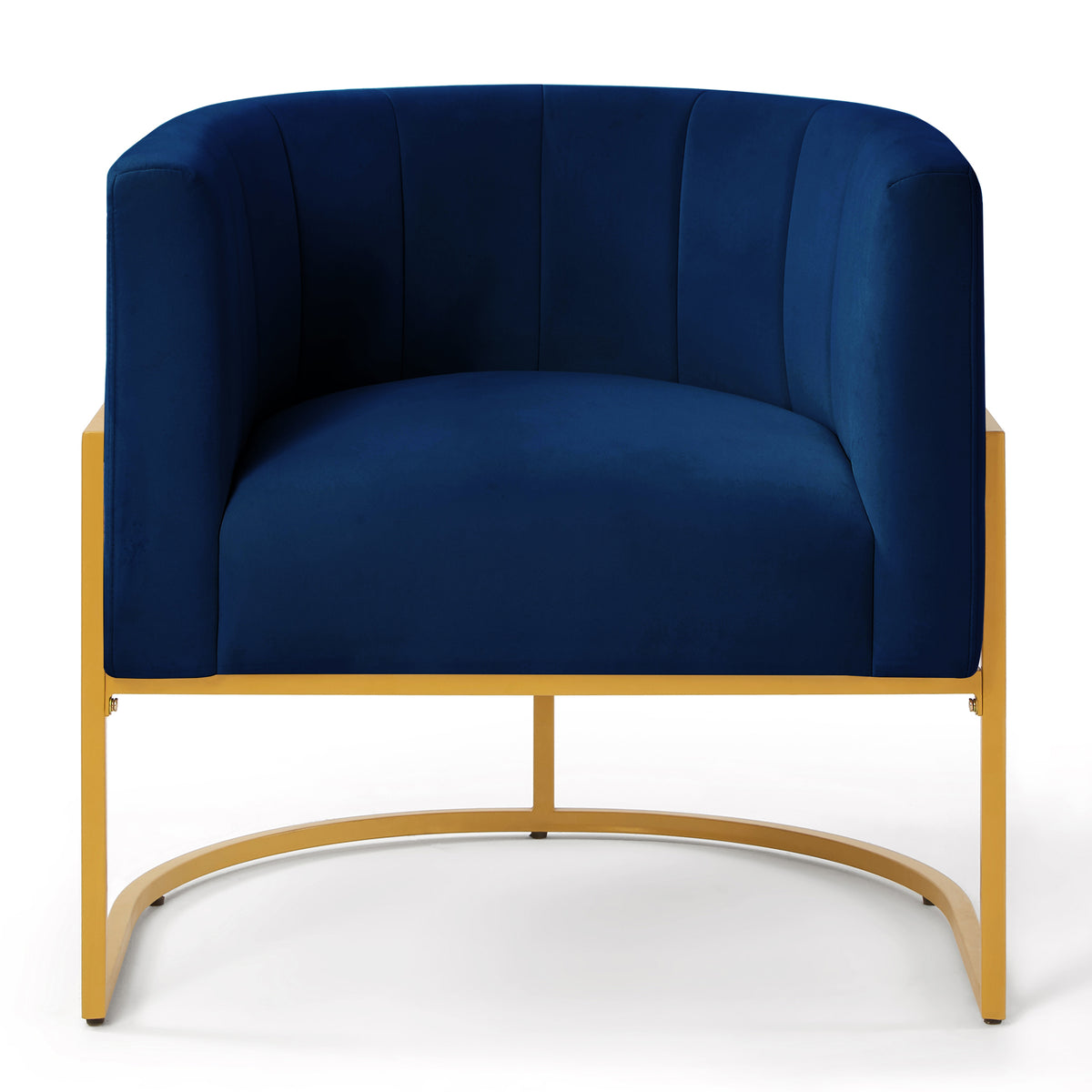 Upholstered Velvet Accent Chair With Golden Metal Stand,Mid Century Living Room Leisure Chair With Curve Backrest Navy Navy Primary Living Space Modern Foam Velvet