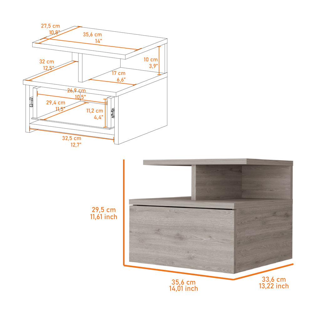 Augusta Floating Nightstand With 2 Tier Shelf And 1 Drawer Beige Mdf Engineered Wood