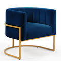 Upholstered Velvet Accent Chair With Golden Metal Stand,Mid Century Living Room Leisure Chair With Curve Backrest Navy Navy Primary Living Space Modern Foam Velvet