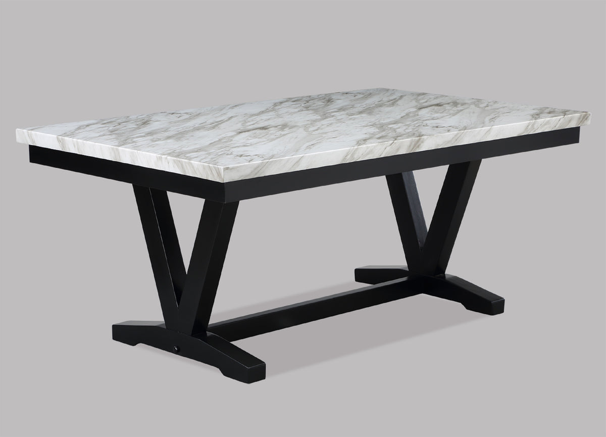 White Faux Marble & Black Finish Dining Table Set Black Faux Leather Upholstered Chairs Bench Trim Polyurethane Fabric 6Pc Set Wood Marble White Black Seats 6 Wood Dining Room 72 Inches Traditional,Vintage Rectangular Rectangular Dining Table With Chair